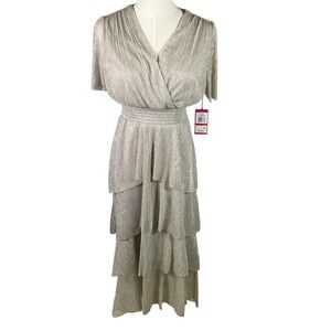Vince‎ Camuto Champagne Metallic Dress Tiered Maxi Smocked Waist XS
